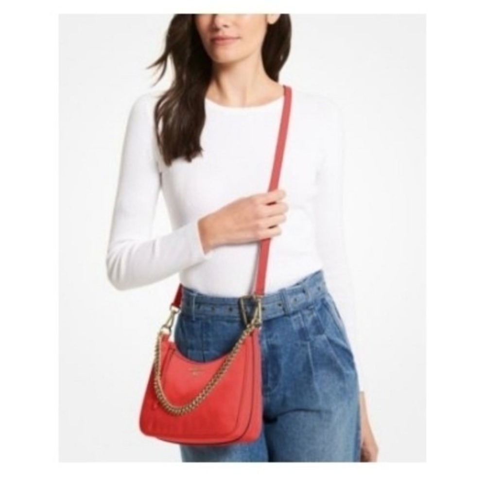 Michael Kors Small Shoulder Bag Crossbody Purse Chain Strap Coral